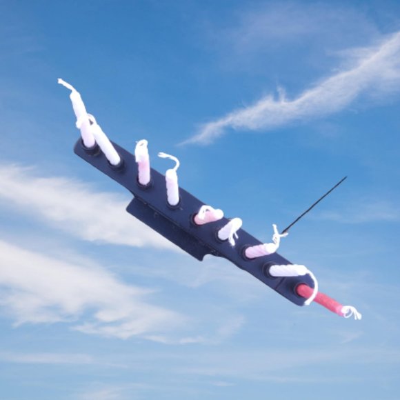 Unique handmade rustic hanukiah metal and stained glass Judaic candelabra - Picture 4 of 16